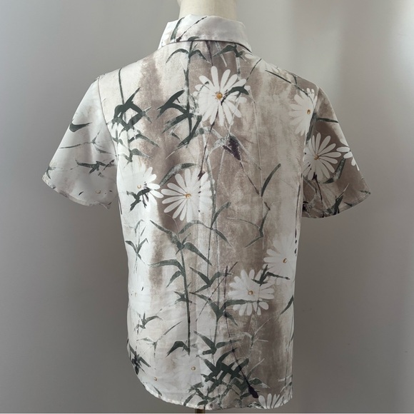 Sense Vintage Short Sleeve Ivory w/ Paint Design Funky Button Down Top - Picture 3 of 10